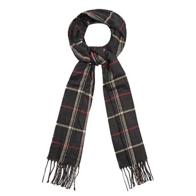 Grey woven checked print scarf